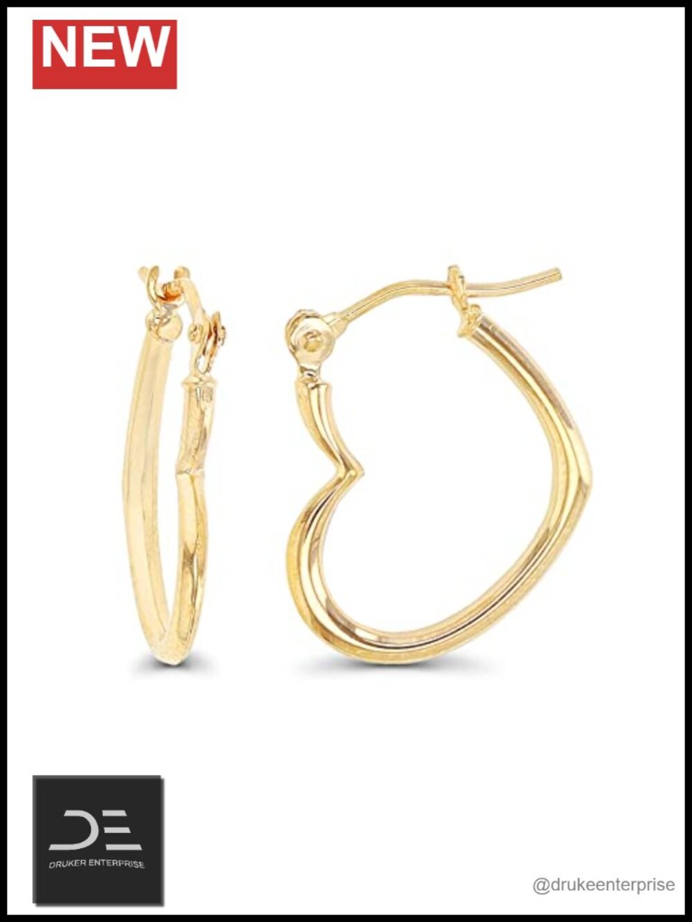 14K Solid Gold Hypoallergenic Heart Hoop Earrings - Triple Heart Shrimp Hoops